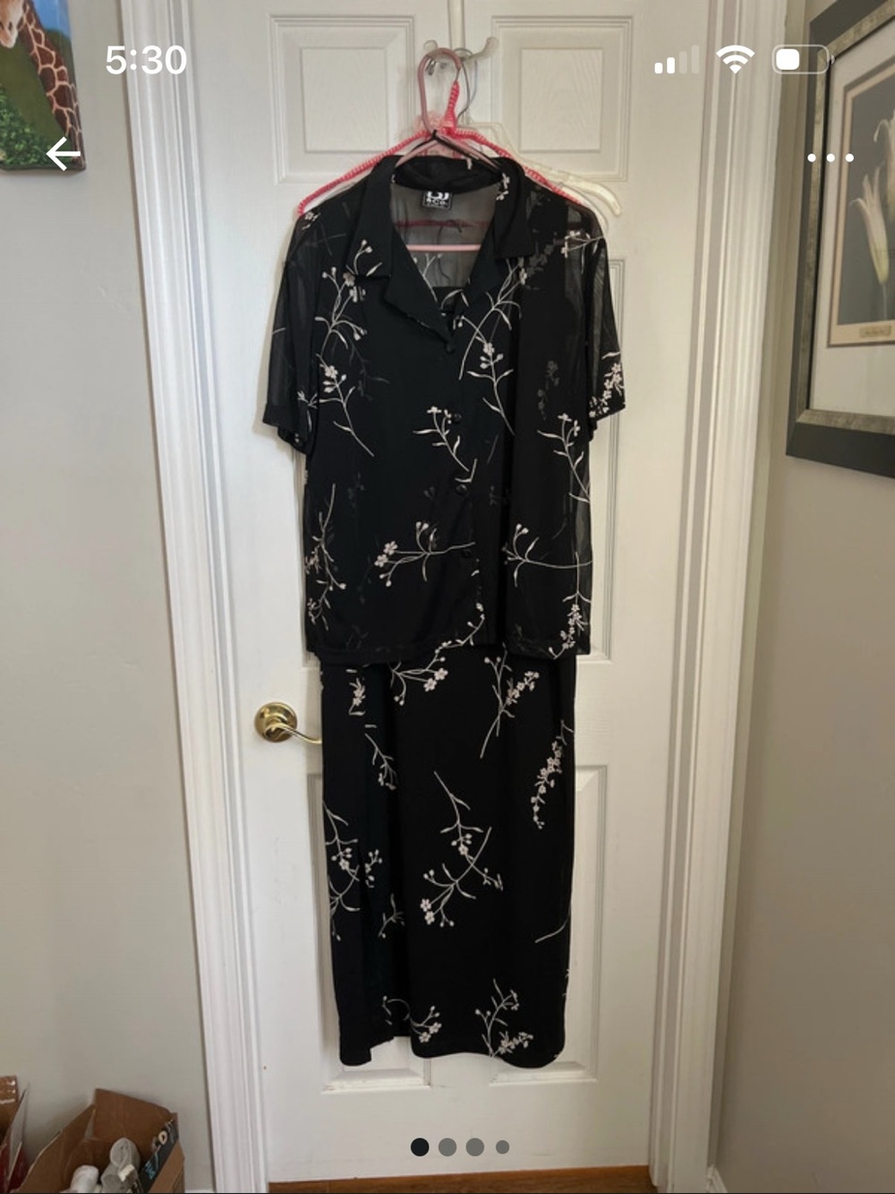 Black Floral Maxi Dress with Short-Sleeve Overlay